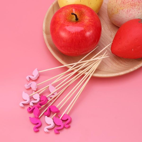 

forks 2 pack cocktail picks disposable fruit sticks creative bamboo toothpicks for party supplies (flamingo, about 100pcs/pack)