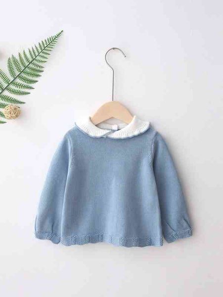 

baby contrast collar quarter button back sweater she, Blue