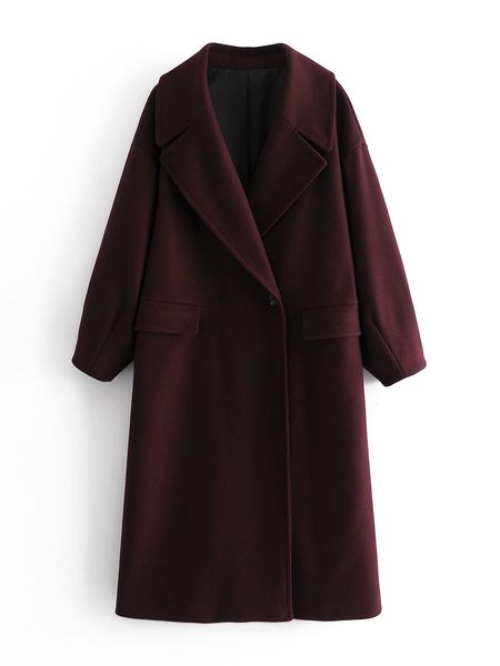 

2021 new 89129 autumn european and american women's mid long wine red button coat i6so, Black;brown