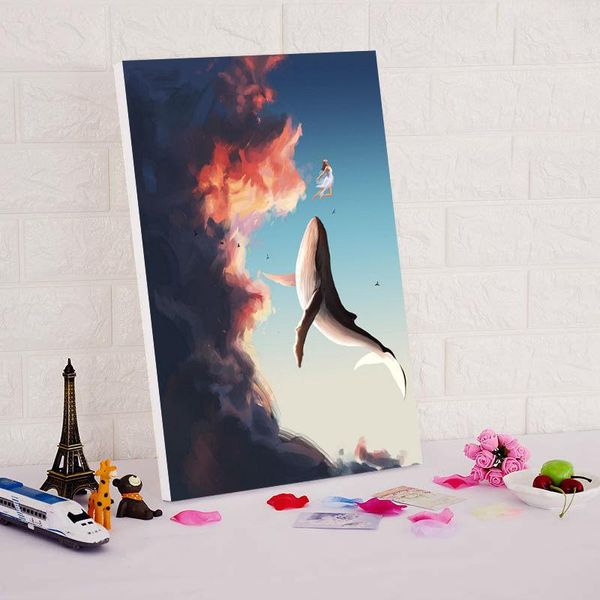 

paintings diy oil painting by numbers flying whale and girl modular picture canvas