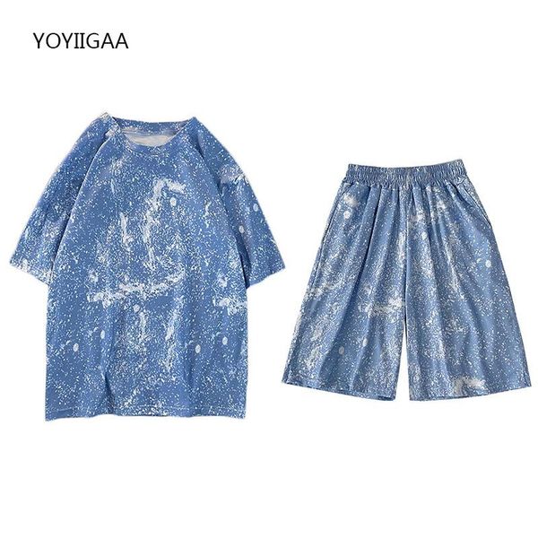 

women's tracksuits tie-dye two piece sets harajuku women tshirt shorts outfits summer tee +short pants suits casual woman sport set, Gray
