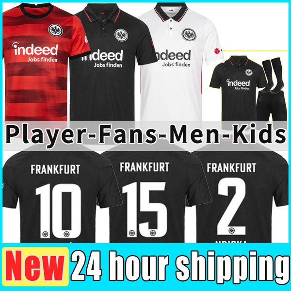 

21 22 eintracht home away frankfurt soccer jersey 2021 2022 die adler sow silva kostic jovic football uniform kids kit hasebe kamada hintere, Black;yellow