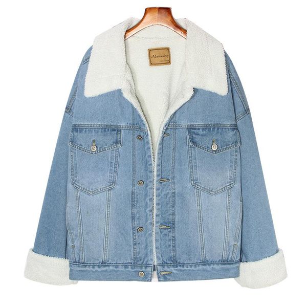 

women's jackets denim jacket winter thick lamb hair plus velvet large loose bf 2021 fashion female, Black;brown