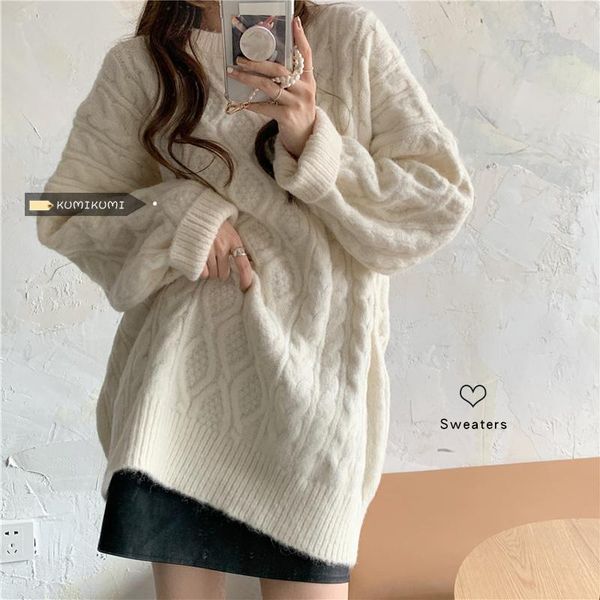 

women's sweaters lazy wind long twist sweater for women in autumn and winter, White;black