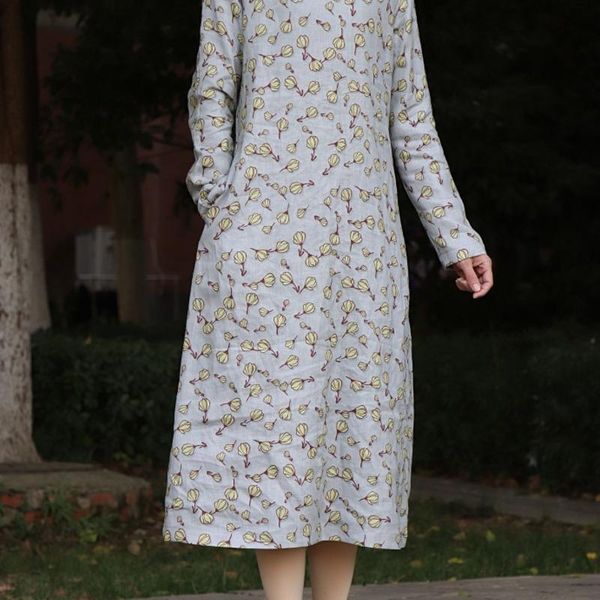 

casual dresses original set winter female floral with velvet dress linen head straight t19270 thin, Black;gray