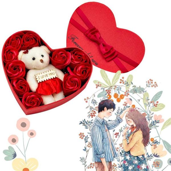 

10 artificial flowers soap flower bears gift rose box valentine's day gift bouquet festival wedding decoration fake flower