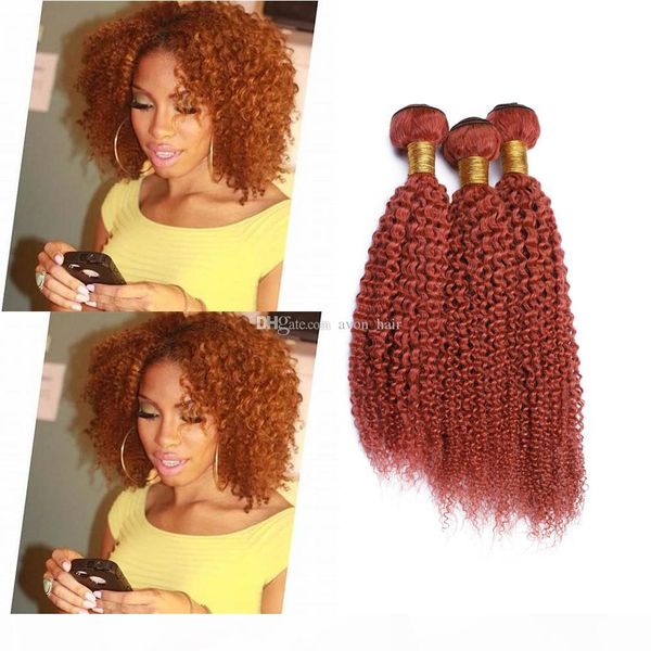 

pure color orange afro curly 100% human hair wefts 3bundles lot orange color kinky curly virgin human hair weves extensions 3pcs, Black