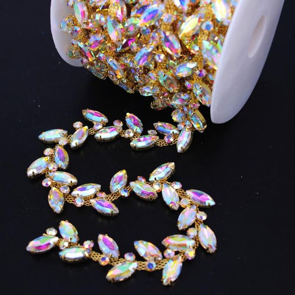 

wedding sashes 1 yard gold ab crystal beaded accessory for dress sash belt headpiece bags rhinestone applique cup chain trim, White