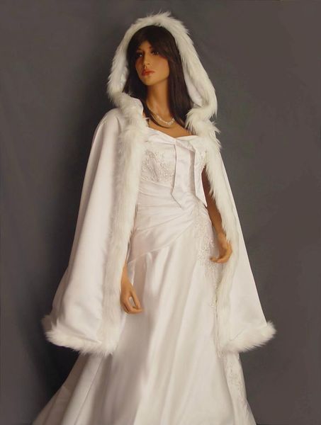 

wraps & jackets wedding cloak white medium length fur trim satin cape shawl with hats ivory boleros for accessories 2021