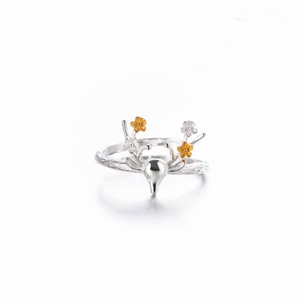 

wedding rings silver color deer for women girls christmas gift simple fashion jewelry adjustable size animal ring, Slivery;golden