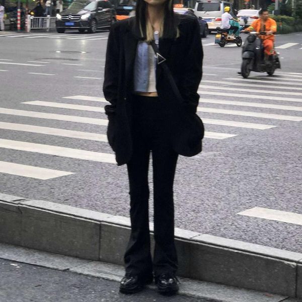 

women's pants & capris black gothic flare women fairy grunge punk harajuku mall goth trousers dark aesthetic emo alt y2k clothes korean, Black;white