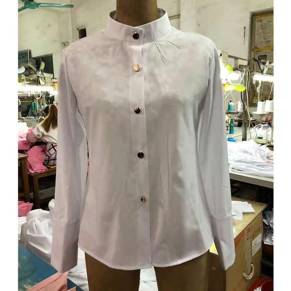 

2021 new women elegant spring long sleeve metal button blouses office lady shirt casual loose blouse plus size 3xl 5sdj, White