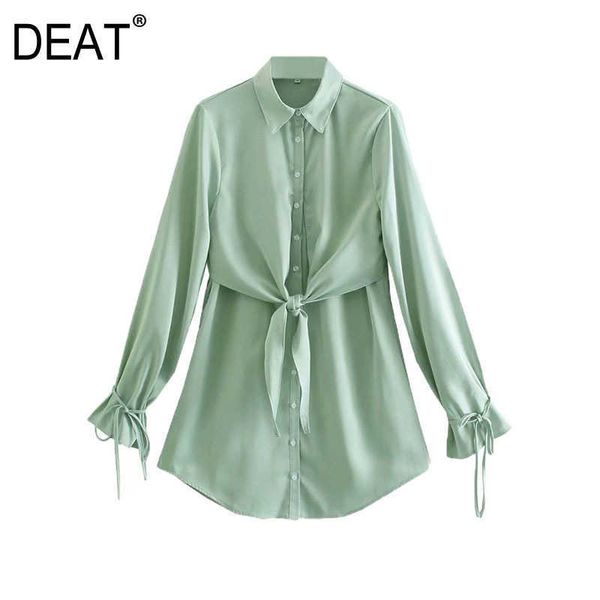 

[deat] summer fashion single-breasted turn-down collar high waist flare sleeve solid color loose dress 13q222 210527, Black;gray