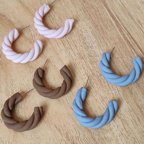 

hoop & huggie multicolor soft pottery handmade twisted c-shaped earrings for women fashion jewelry polymeric clay ear accessories, Golden;silver