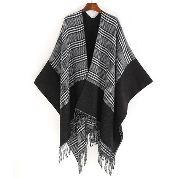 

ethnic clothing european and american street plaid tassel split shawl warm scarf wear outside large scarves, Red