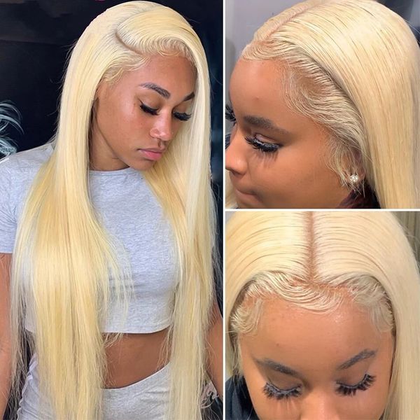 613 Fahion Blonde Brasilianische menschliche Haar Perücken Silky gerade synthetische Spitzenperücke mit Babyhair 150% Cosplay täglich