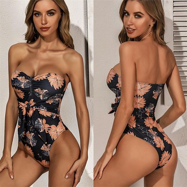

one-piece suits sleeveless strapless swimsuit printed backless beach floral bathing suit maillot de bain 1 piece femme beachwear ef50yt