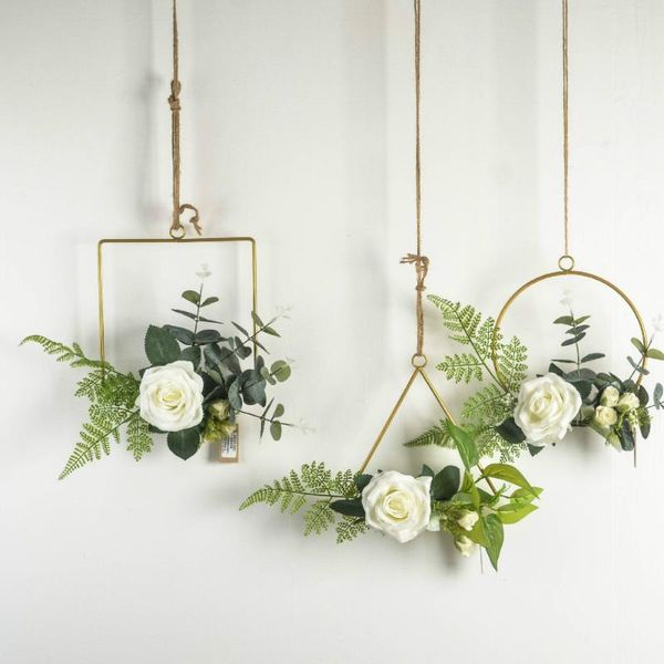 

decorative flowers & wreaths ins geometric wrought iron garland pendant nordic home simulation flower wall hanging decoration wedding scene