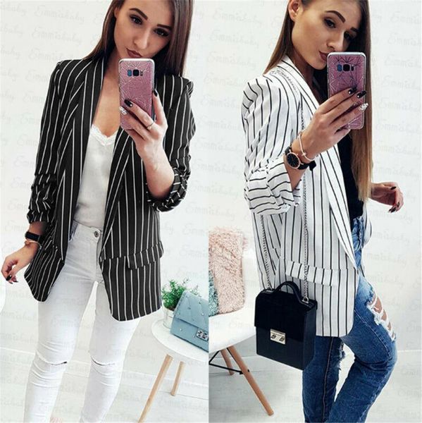 

women's jackets 2021 autumn women elegant fashion slim casual business suit long sleeve striped jacket coat outwear, Black;brown