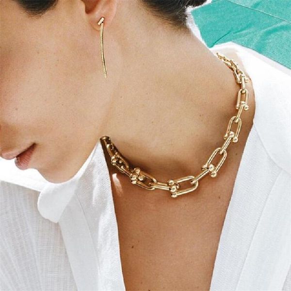 

chokers gothtic thick chain choker necklaces for women men fashion gold link chunky jewelry gift, Golden;silver