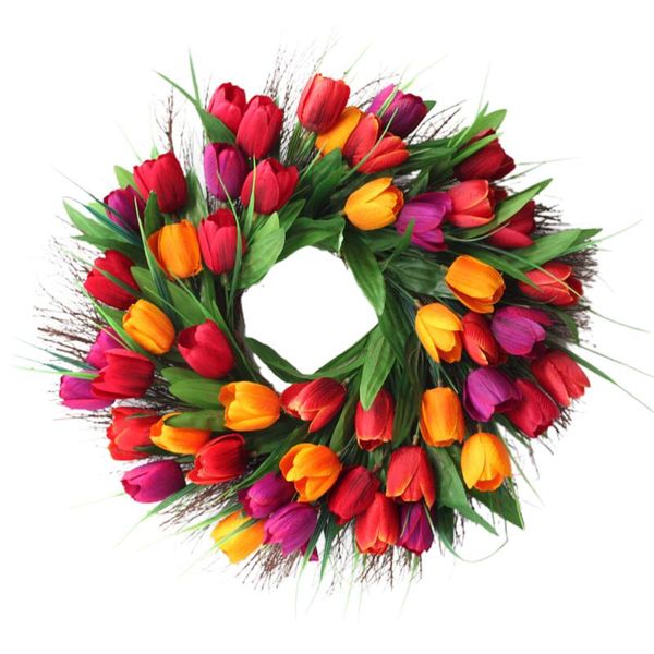 

45cm handmade tulip wreath wall hanging wreath artificial flowers spring decoration for front door garden wedding