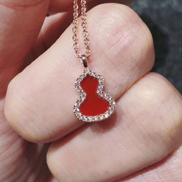 

necklace kirin gourd female 925 sterling silver plated 18k rose gold mini red chalcedony white fritillaria