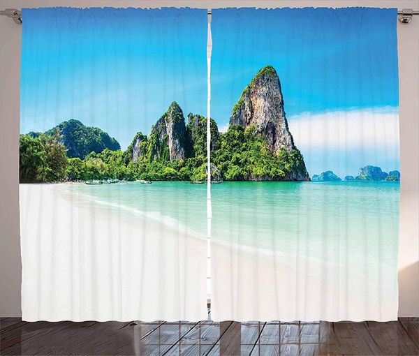 

curtain & drapes landscape window curtains scenic view of a beach with lush greenery and limestone rocks summer journey living room bedroom