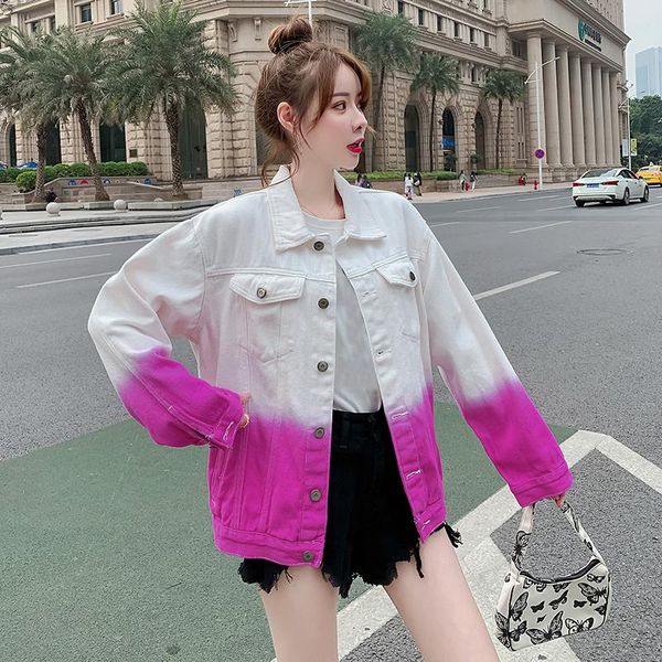 

women's jackets casual oversized jacket loose spring 2021 denim women clothin korean gradient color coat 630f, Black;brown
