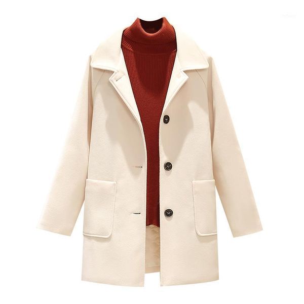 

women's wool & blends blended woolen coat autumn winter jackets mid-length single-breasted beige black outerwear female plus size 4x