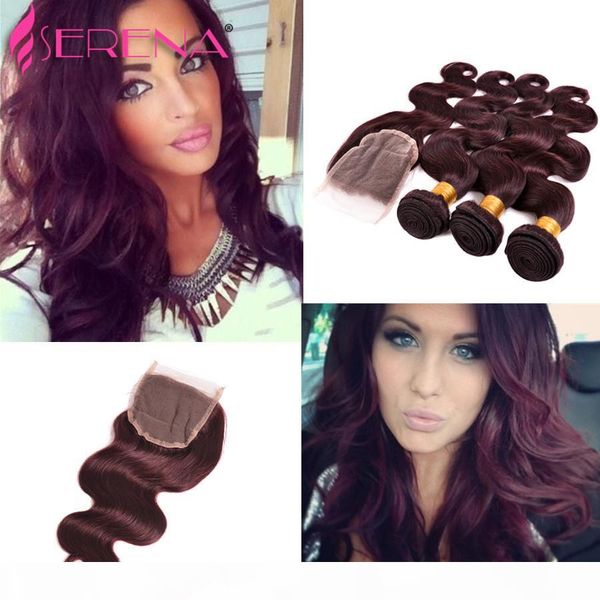 

99j brazilian hair weave 3 bundles burgundy body wave 4pcs grade 7a wine red brazilian virgin remy human hair with lace closure, Black;brown