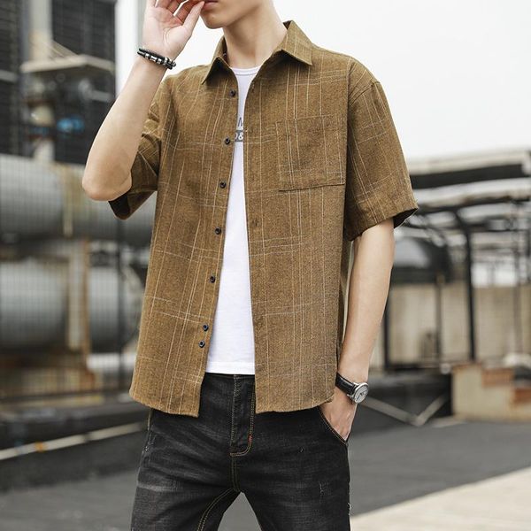 

men's casual shirts short-sleeved shirt slim striped summer style korean version of the trend youth, White;black