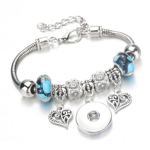 

new heart-shaped 6 colors snap bracelet lobster buckle snake chain bangles beaded bracelet fit 18mm snap women jllccd, Golden;silver