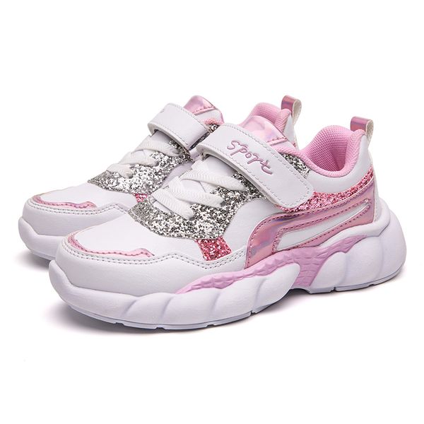 

ulknn children waterproof leather shoes for girls 28-37 children's casual shoes big boy running shoes pink green white sneakers 210303, Black