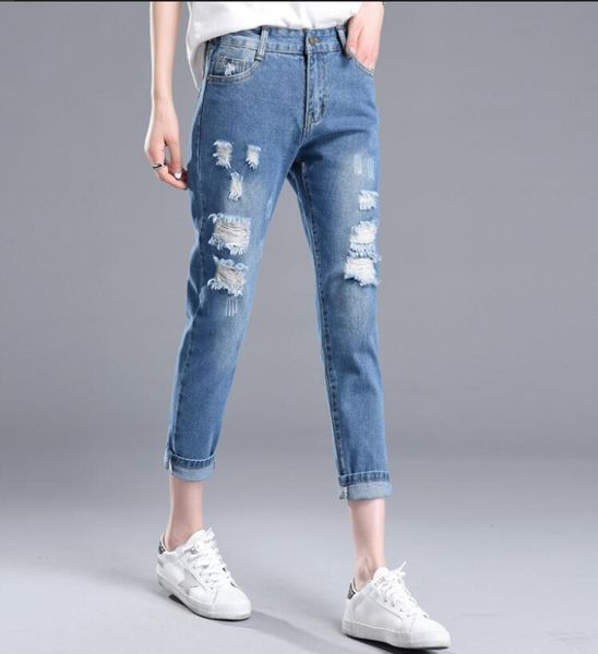 

women's pants & capris jeans elastic waist nine points tide feet slim trouser female ladies cow girl streetwear pant, Black;white