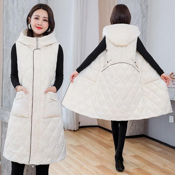 

women's vests 2021 autumn and winter thick warm coat cotton vest women mid-length outer wear hooded waistcoat casual jacket, Black;white