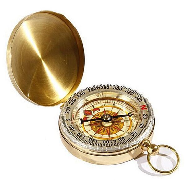 

outdoor gadgets 1pcs practical mini survival pocket brass golden luminous compass navigation camping hiking tool
