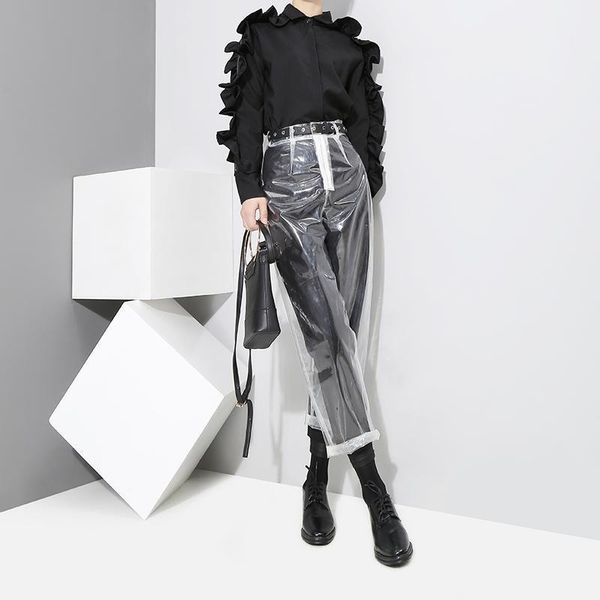 

women's pants & capris pvc plastic clear transparent trousers fashion trendy women costumes club night bar, Black;white