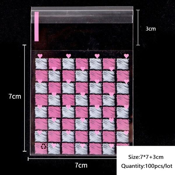 

gift wrap 50pcs/lot 2021 year self adhesive plastic cellophane bag pink white love plaid wedding party decor colored bags