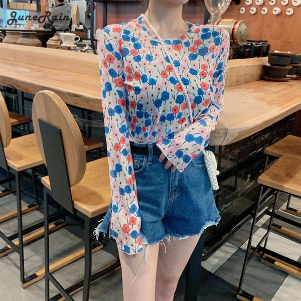 

women's blouses & shirts junerain angel print sheer blue black mesh long sleeve blouse women spring summer pullovers elegant see throug, White