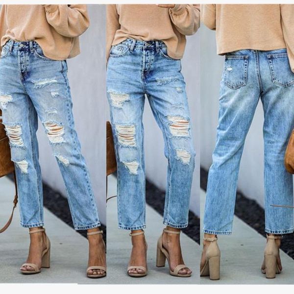 

women's jeans vintage mom high waisted woman ripped boyfriend for women korean style distressed blue denim pants