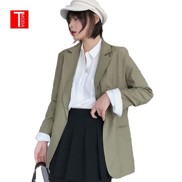

tmoda611 women 2021 fashion office wear open stitch blazers coat vintage long sleeve pockets female outerwear chic jacket, White;black