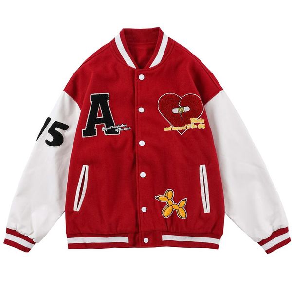 

men's jackets broken heart embroidery varsity jacket coat men women patchwork hip hop streetwear harajuku retro baseball bomber fashion, Black;brown