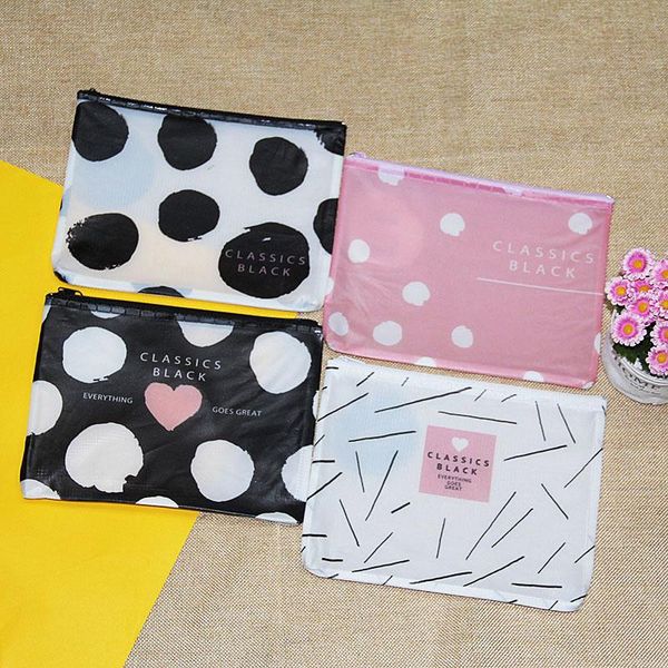 

business card files classic polka dots printed black white pvc a5 zipper file bag snap document folder stationery storage filing production