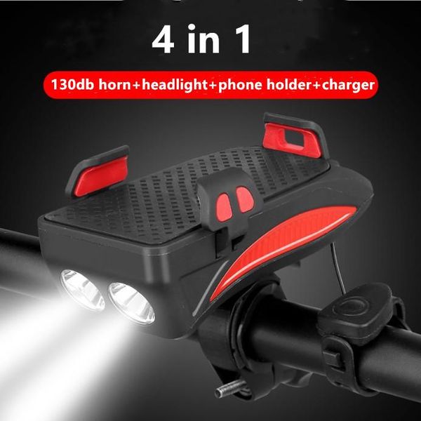 

4 in 1 bicycle accessories front lights horn phone holder and recharge