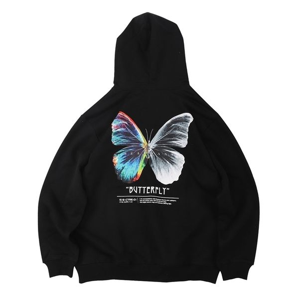 

harajuku butterfly hoodie swatshirt men color butterfly hip hop streetwear hoodie fleece winter autumn hoodie black 201128