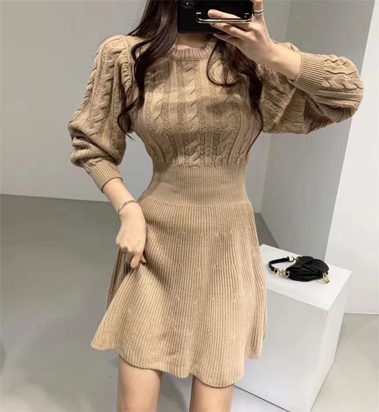 

dressed elegant burly lantern-thick mini sweater autumn in women's mesh dress ladies'garter torsion pattern 61el, Black;gray