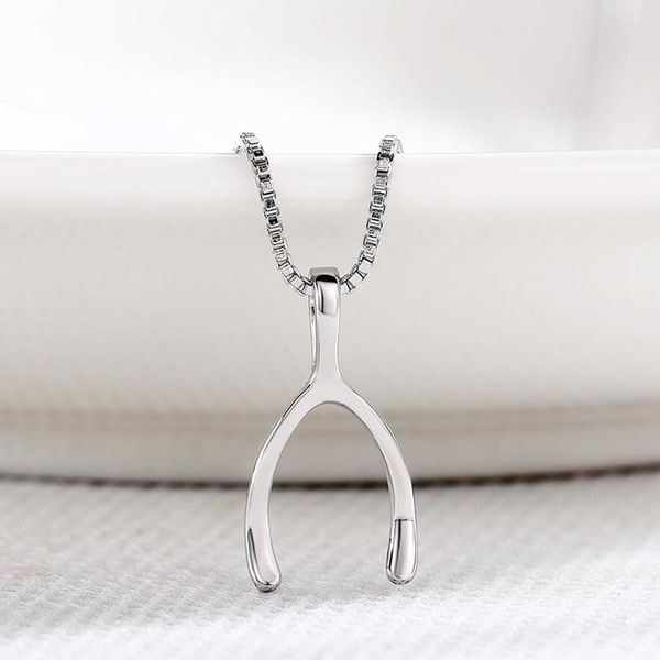 

pendant necklaces simple design herringbone necklace for women charm silver color box chain female wishing bone clavicle jewelry