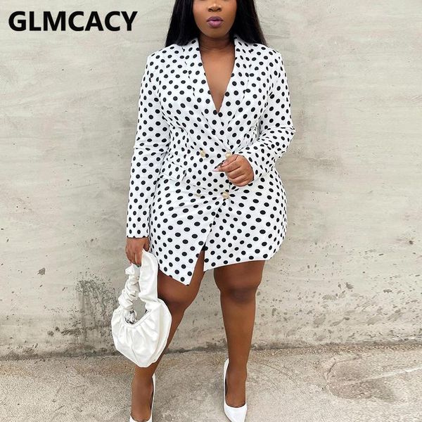 

casual dresses plus size women shawl collar polka dot blazer mini dress, Black;gray