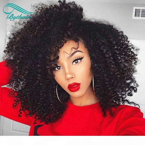 

bythair brazilian curly human hair wigs full ends lace front wigs for women pre plucked high density silk base human hair wig, Black;brown