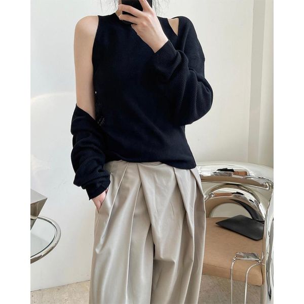 

women's knits & tees spring europe and the united states ins fashionable design vest two piece set show thin shawl style sleeve sweater, White